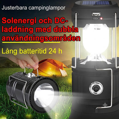 Solcellsdriven Utdragbar Campinglampa – Två-i-ett Bordslampa och Ficklampa