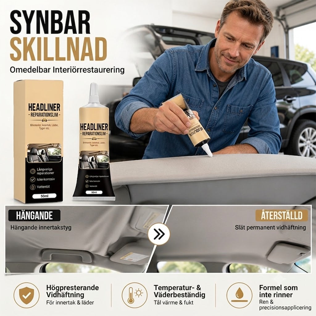 Värmebeständigt Reparationslim för Bilinredning – Fläckfritt & Starkt