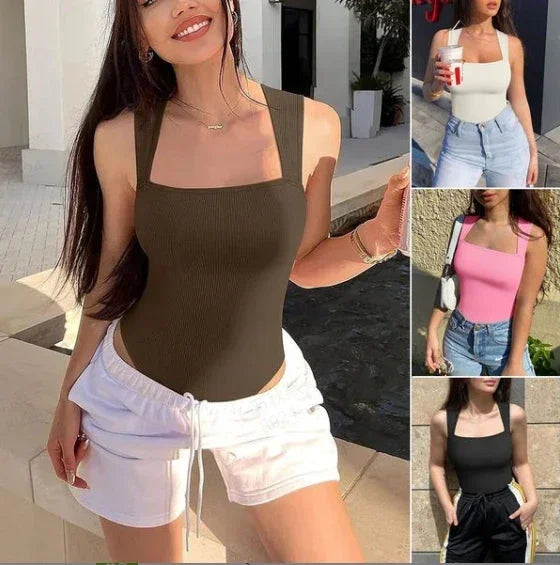 ScandiSculpt™Ribbad Body för Dam med Fyrkantig Ringning – Shapewear Bodysuit som Håller in Magen
