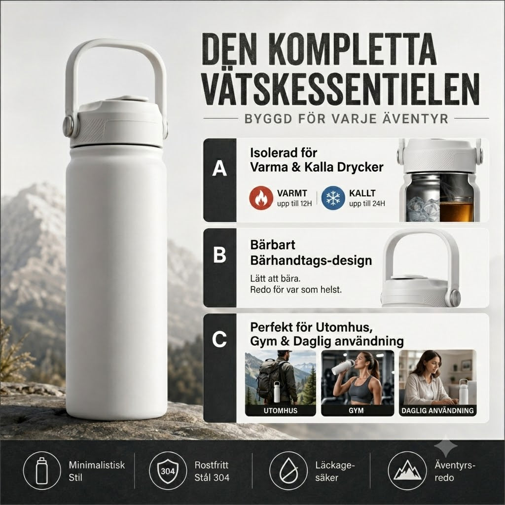 Isolerad Termosmugg i Rostfritt Stål – Premium Vattenflaska för Varma och Kalla Drycker