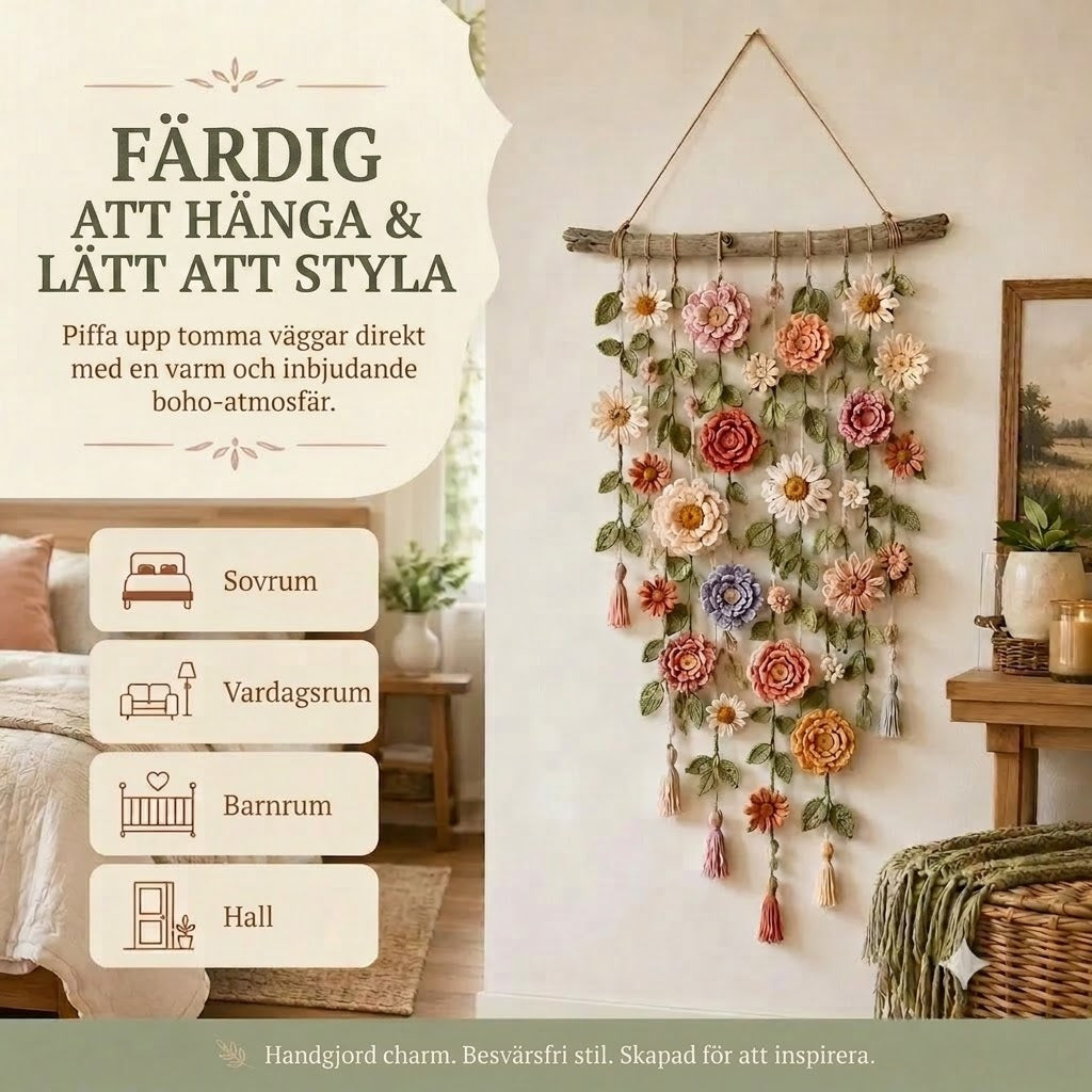 Handvirkad Blommig Väggbonad i Boho-stil – För Vardagsrum och Sovrum