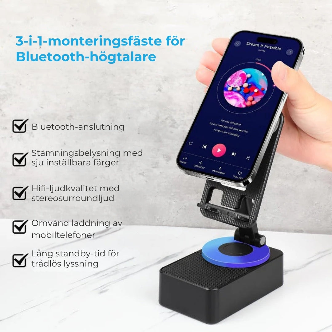 3-i-1 Vikbar Bluetooth-högtalare – Inbyggd Powerbank & Mobilställ
