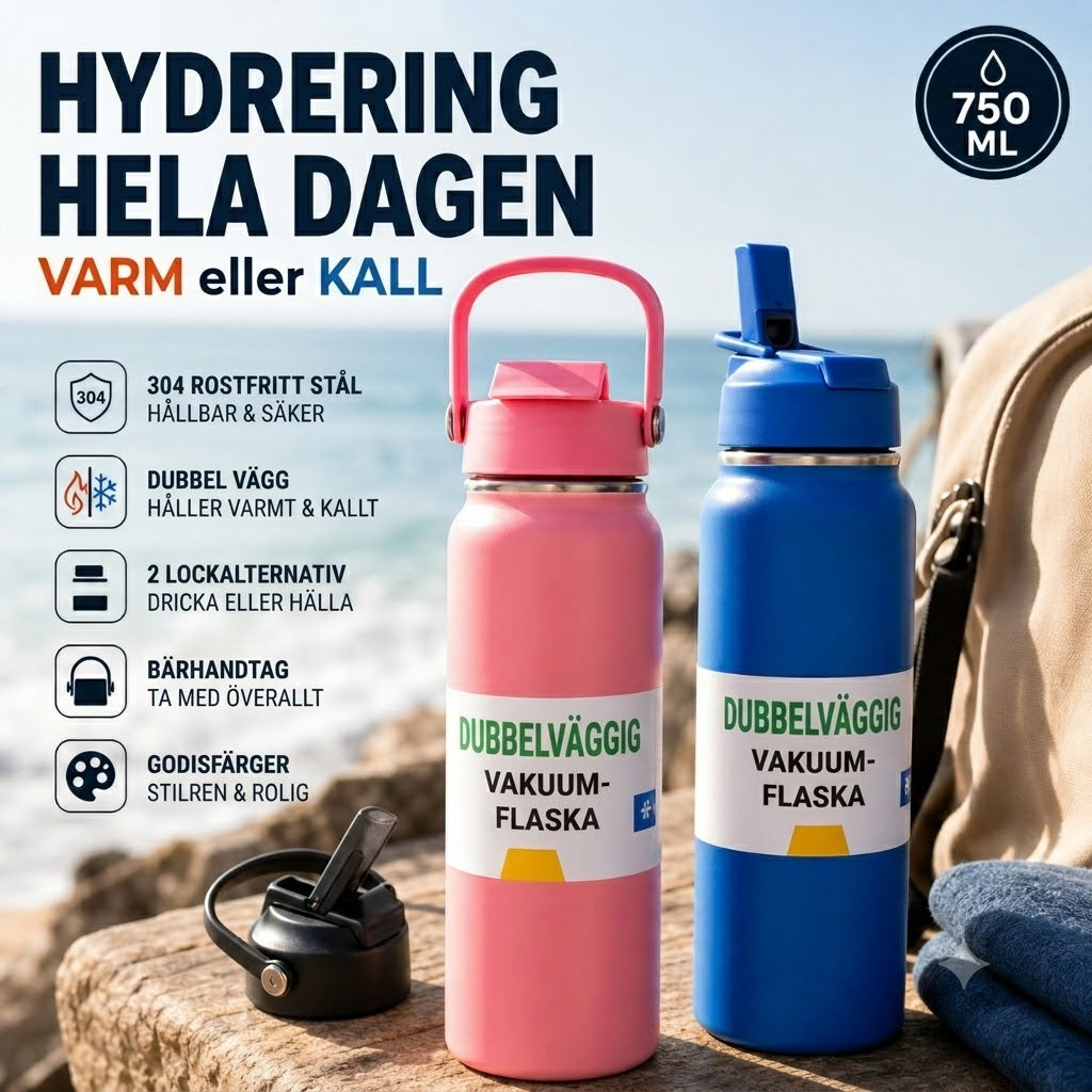 Isolerad Termosmugg i Rostfritt Stål – Premium Vattenflaska för Varma och Kalla Drycker