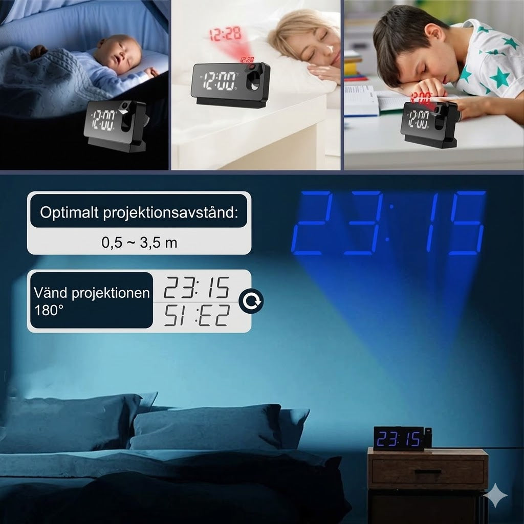 Spegelväckarklocka med Projektion – Tydlig Tidsprojektion & Lättläst Display