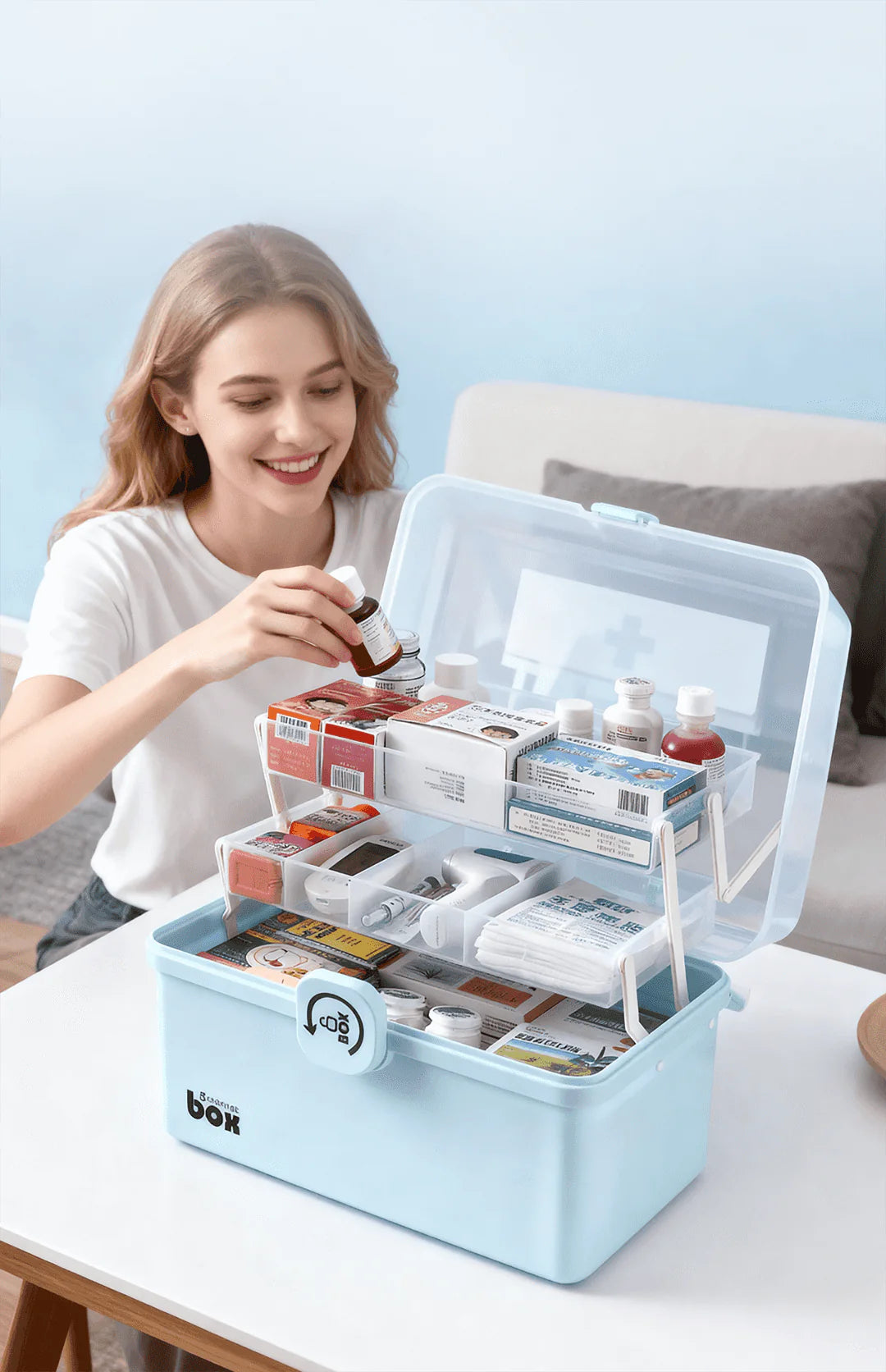 Bärbar Förbandslåda med Flera Fack – Fuktsäker Apotekslåda / Medicinförvaring för Familj och Barn