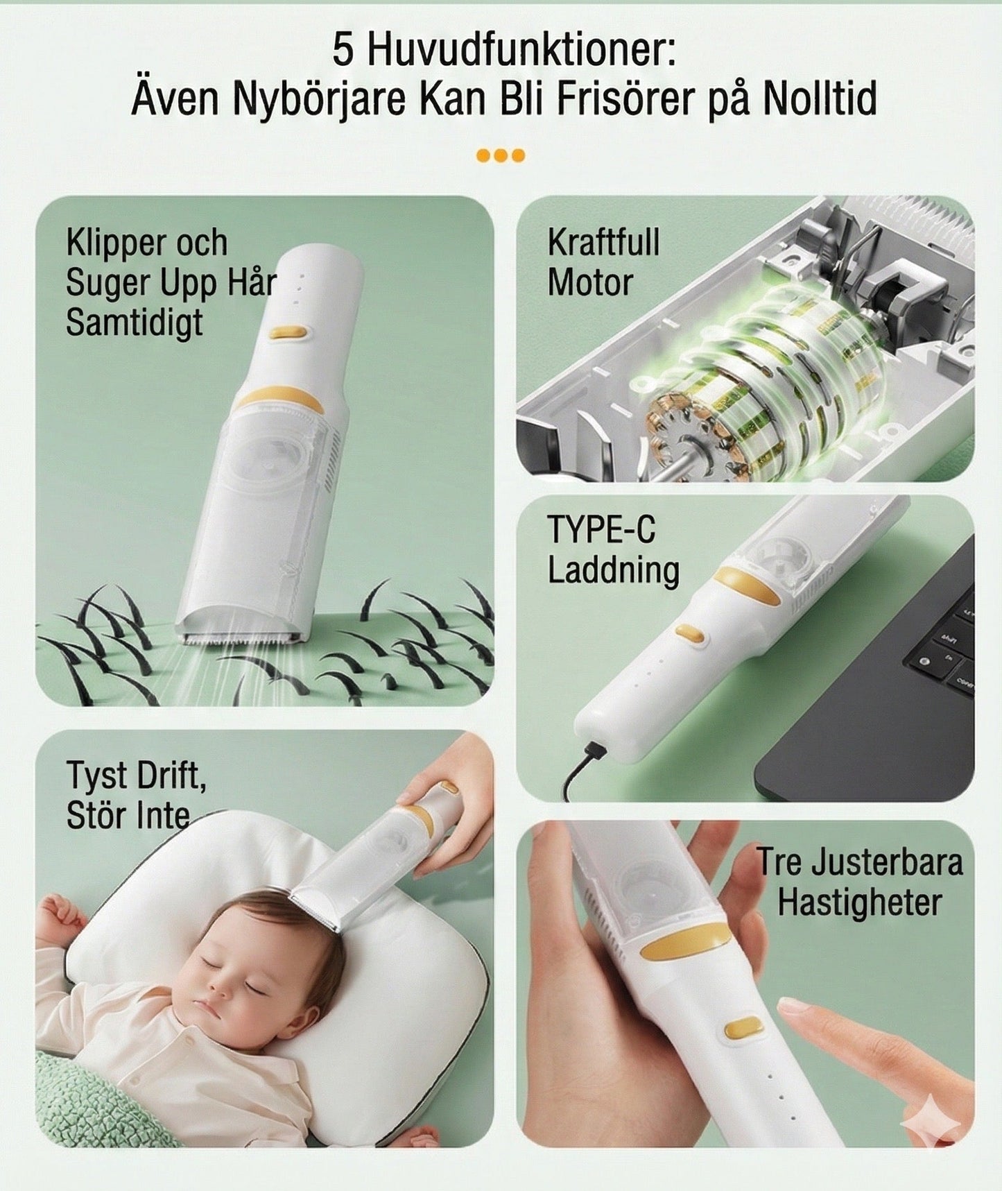 Hårklippare med vakuumfunktion – Suger upp håret automatiskt