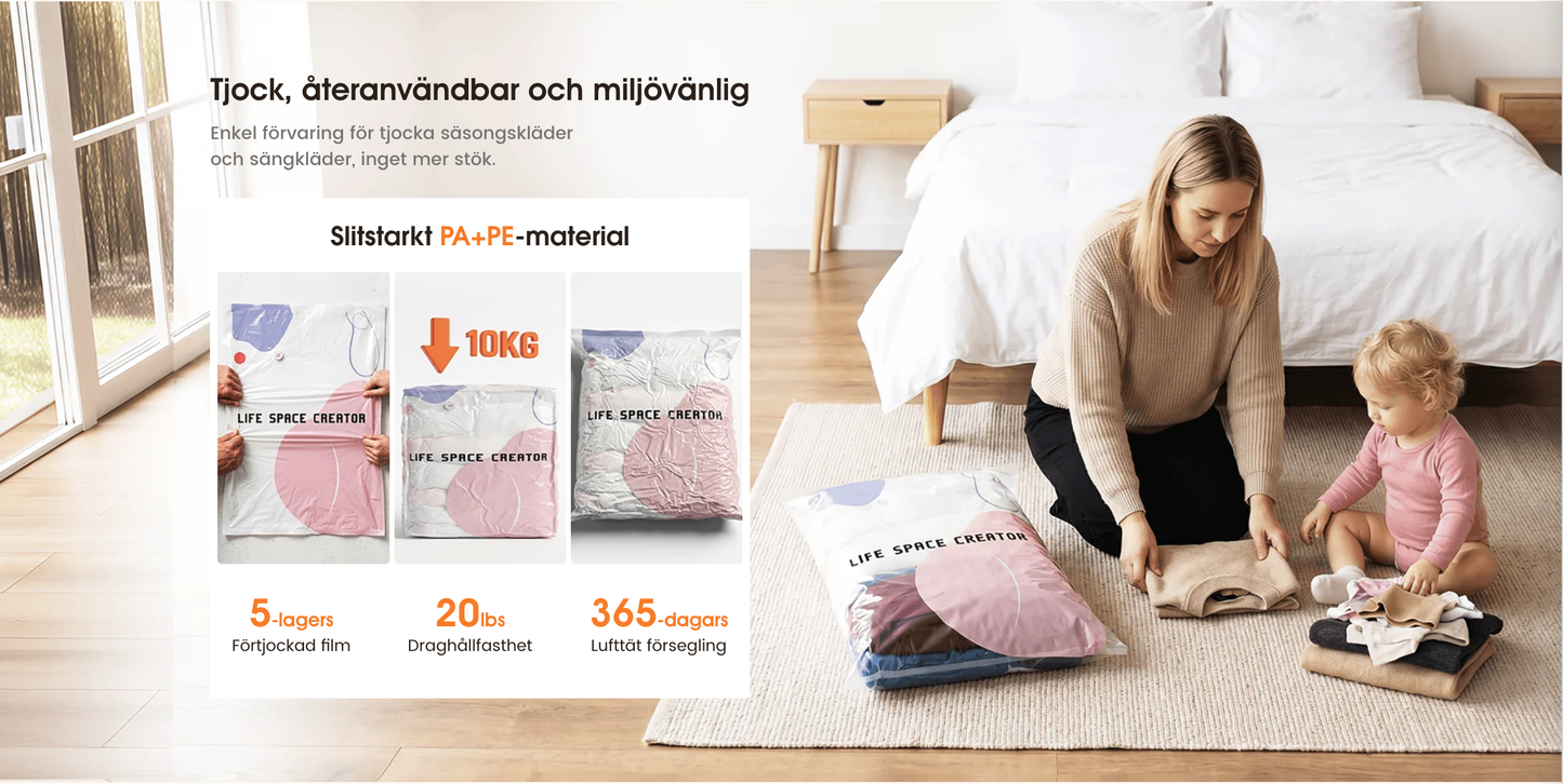 Pumpfri 3D Vakuumförvaringspåse för Kläder – Platsbesparande