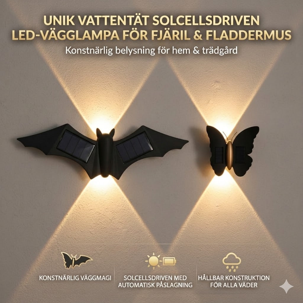 Unik Solcells-Vägglampa (Upp & Ner Ljus) – Vattentät Fjäril & Fladdermus