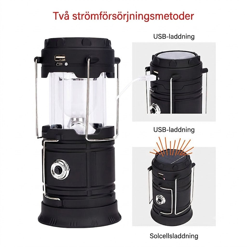 Solcellsdriven Utdragbar Campinglampa – Två-i-ett Bordslampa och Ficklampa