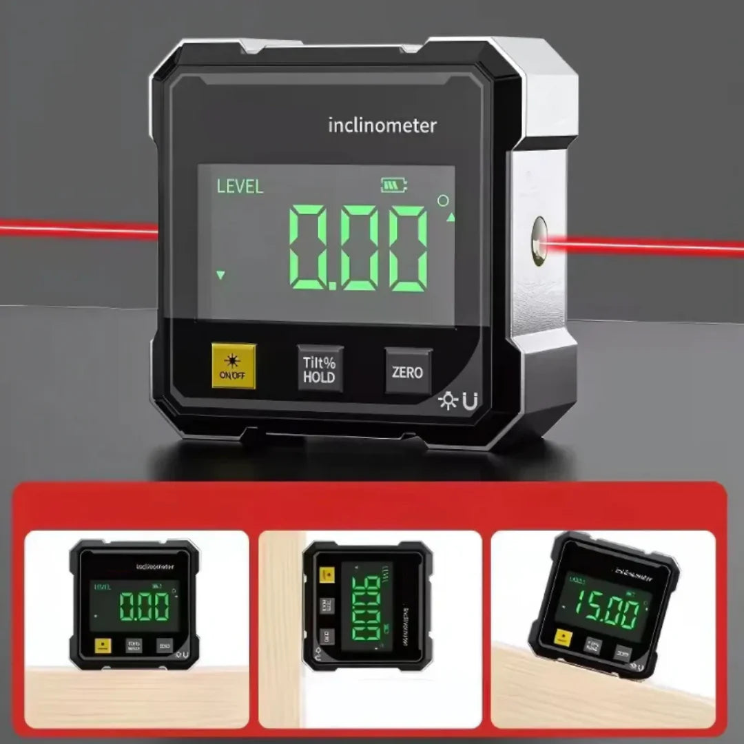 Vexton™ Pro Digital Magnetisk Laser-Lutningsmätare – Exakt Dubbelsidig Vinkelmätare för Bygg och Snickeri