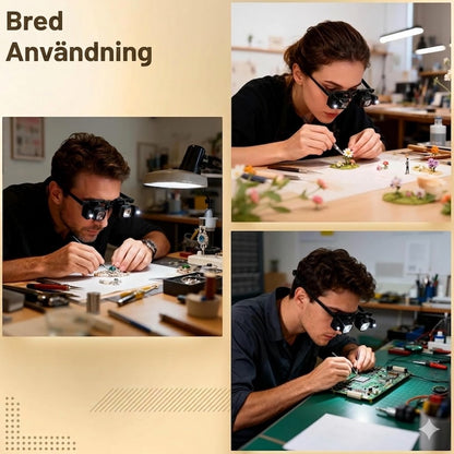 Precisionsförstoringsglas med LED-Belysning – Handsfree med Utbytbara Linser