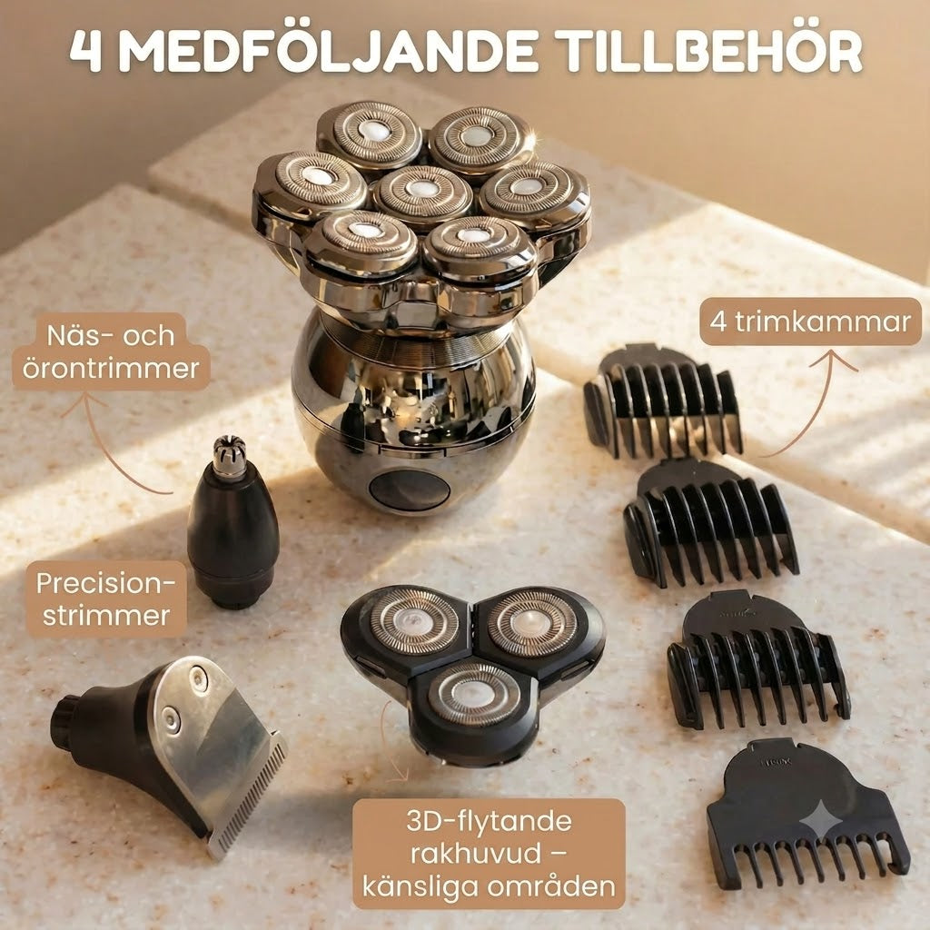 Vexton™ Pro 7D Roterande Shaver Set 5-i-1 – Sladdlös Rakapparat för Våt- och Torrakning