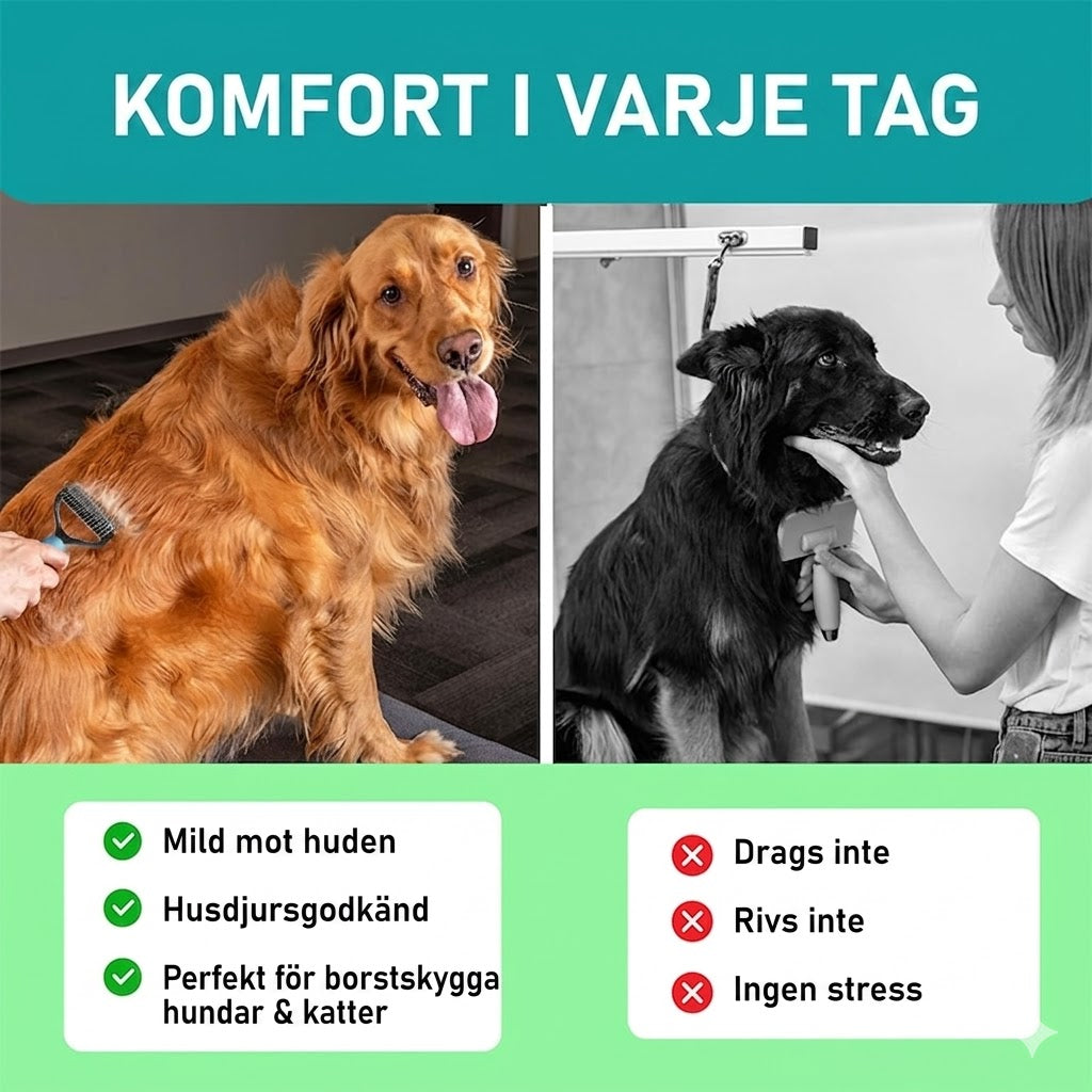 Dubbelsidig Ryktborste för Hund & Katt – Minskar Fällning & Ger Mjuk Päls