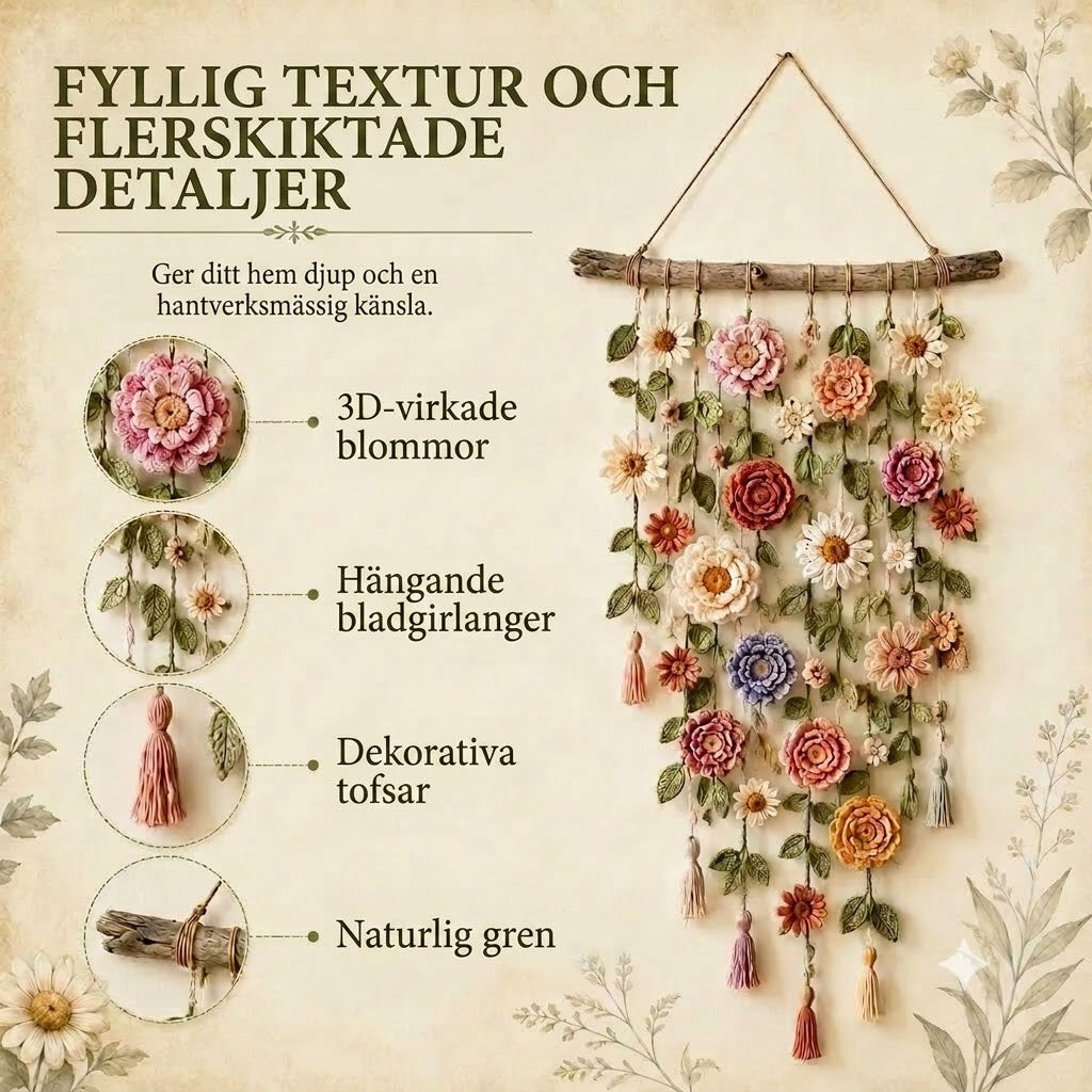 Handvirkad Blommig Väggbonad i Boho-stil – För Vardagsrum och Sovrum