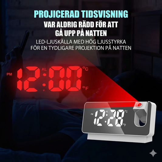Spegelväckarklocka med Projektion – Tydlig Tidsprojektion & Lättläst Display