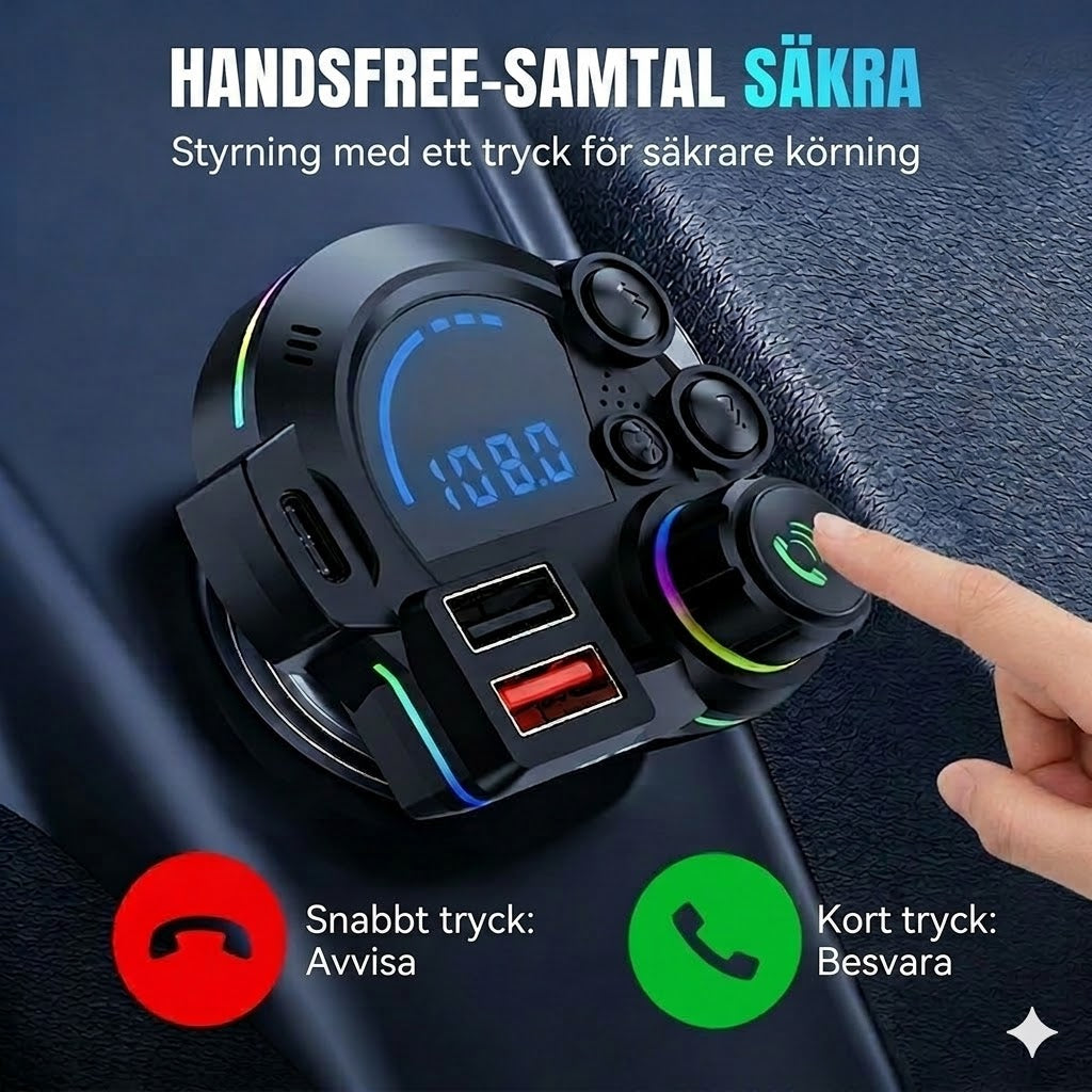Universell Bluetooth FM-Sändare med Dubbla USB-Portar