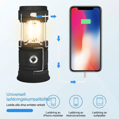 Solcellsdriven Utdragbar Campinglampa – Två-i-ett Bordslampa och Ficklampa