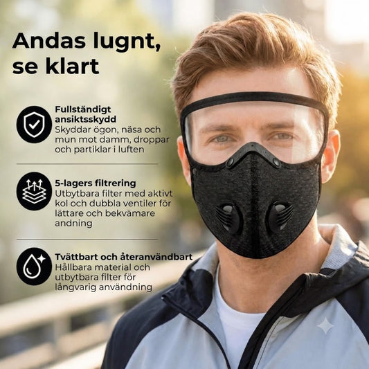 Munskydd med Aktivt Kolfilter (Köp 1 Få 1 på Köpet) – Återanvändbart Skydd mot Damm