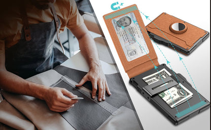 Tunn Pop-up Korthållare för Herr – RFID-säker Plånbok i Aluminium med Sedelklämma – Minimalistisk Design