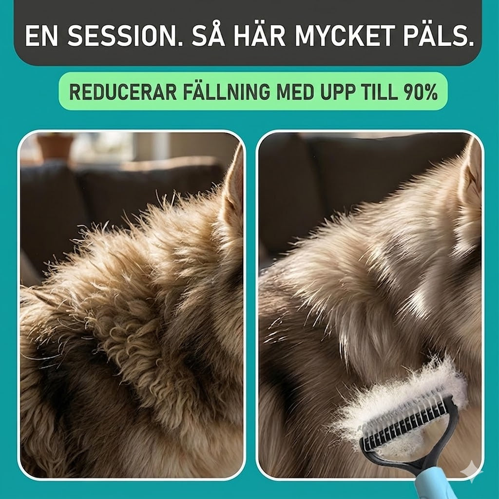 Dubbelsidig Ryktborste för Hund & Katt – Minskar Fällning & Ger Mjuk Päls