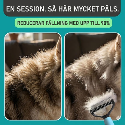 Dubbelsidig Ryktborste för Hund & Katt – Minskar Fällning & Ger Mjuk Päls