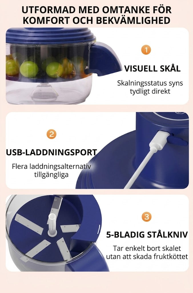 Uppladdningsbar Fruktskalare – Automatisk Skalmaskin för Frukt & Grönt