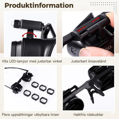 Precisionsförstoringsglas med LED-Belysning – Handsfree med Utbytbara Linser