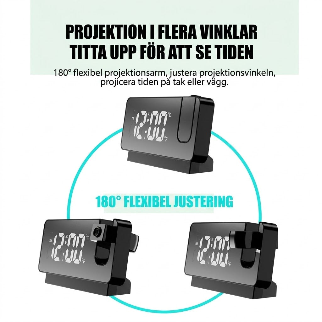 Spegelväckarklocka med Projektion – Tydlig Tidsprojektion & Lättläst Display