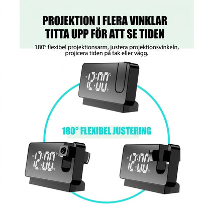 Spegelväckarklocka med Projektion – Tydlig Tidsprojektion & Lättläst Display