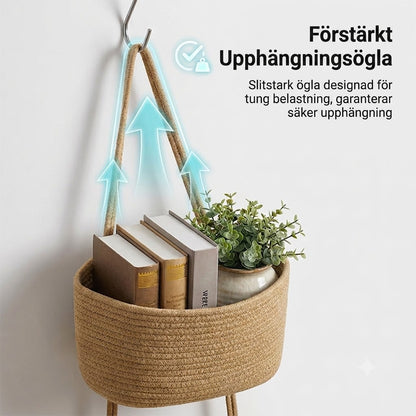 Vägghylla i Tre Plan med Bohemisk Repdesign – Utrymmesbesparande och Snygg Förvaring