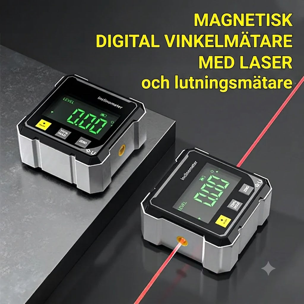 Vexton™ Pro Digital Magnetisk Laser-Lutningsmätare – Exakt Dubbelsidig Vinkelmätare för Bygg och Snickeri