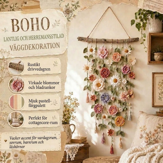 Handvirkad Blommig Väggbonad i Boho-stil – För Vardagsrum och Sovrum