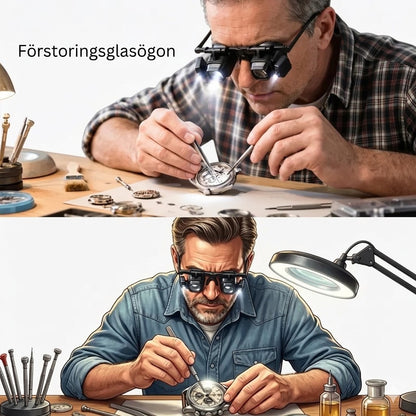 Precisionsförstoringsglas med LED-Belysning – Handsfree med Utbytbara Linser