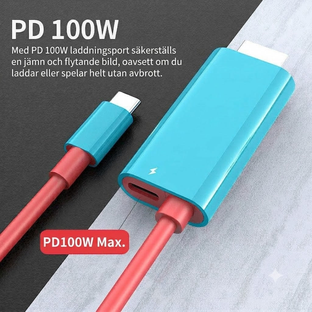 VoltLink™ USB-C till HDMI Kabel med Laddning – Switch, Mobil & Surfplatta