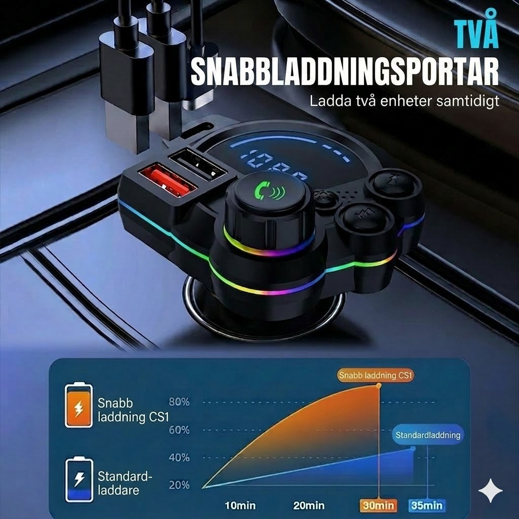 Universell Bluetooth FM-Sändare med Dubbla USB-Portar