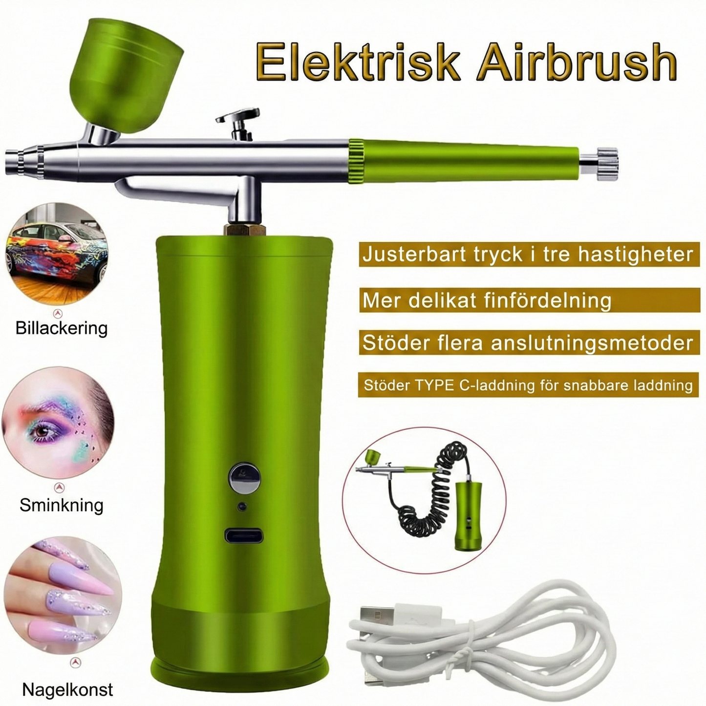 MistMaster Portable Trådlöst Airbrush-kit med Minikompressor – Nagelkonst & Tårtdekoration (Bärbar)