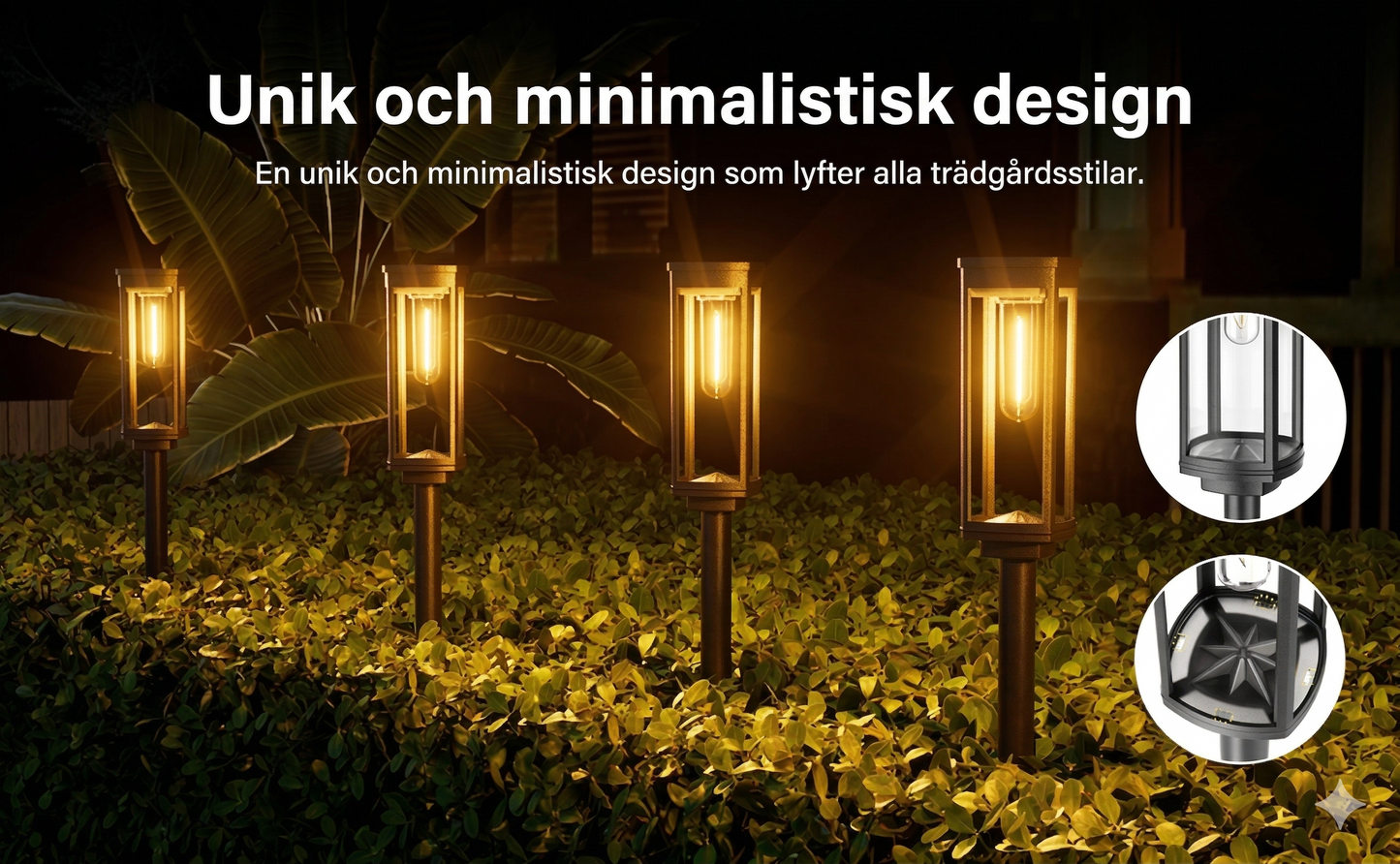 Solcellsdriven Trädgårdslampa med Glödtrådsdesign – Vattentät Belysning för Gångväg och Gräsmatta