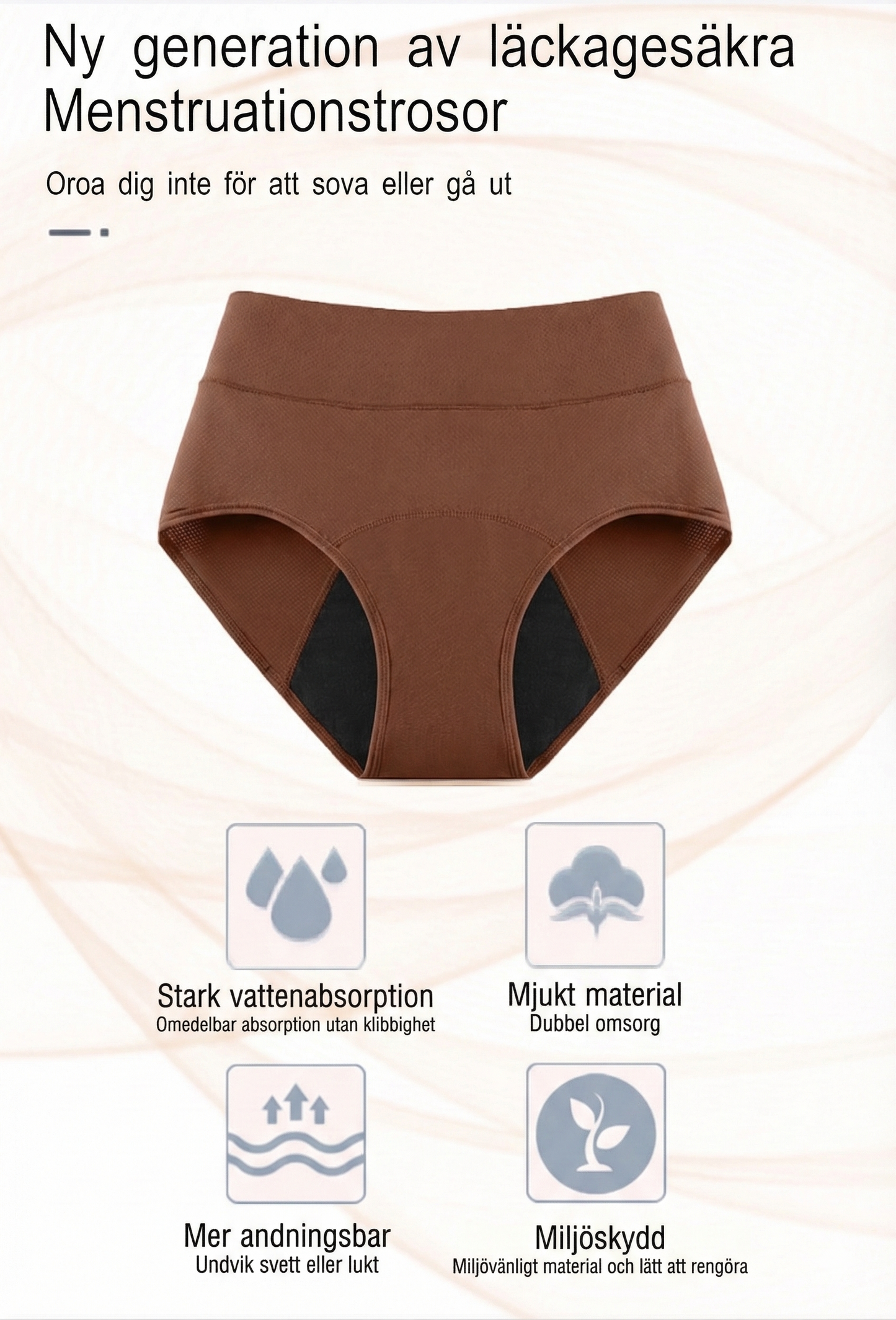 Inkontinenstrosor med Hög Midja (Heltäckande) – Läckagesäker Maxi-Trosa med Magstöd(2-Pack)