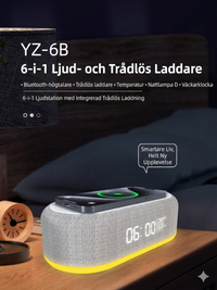 Vit 6-i-1 Trådlös Laddstation – Bluetooth-högtalare-Klocka & Termometer