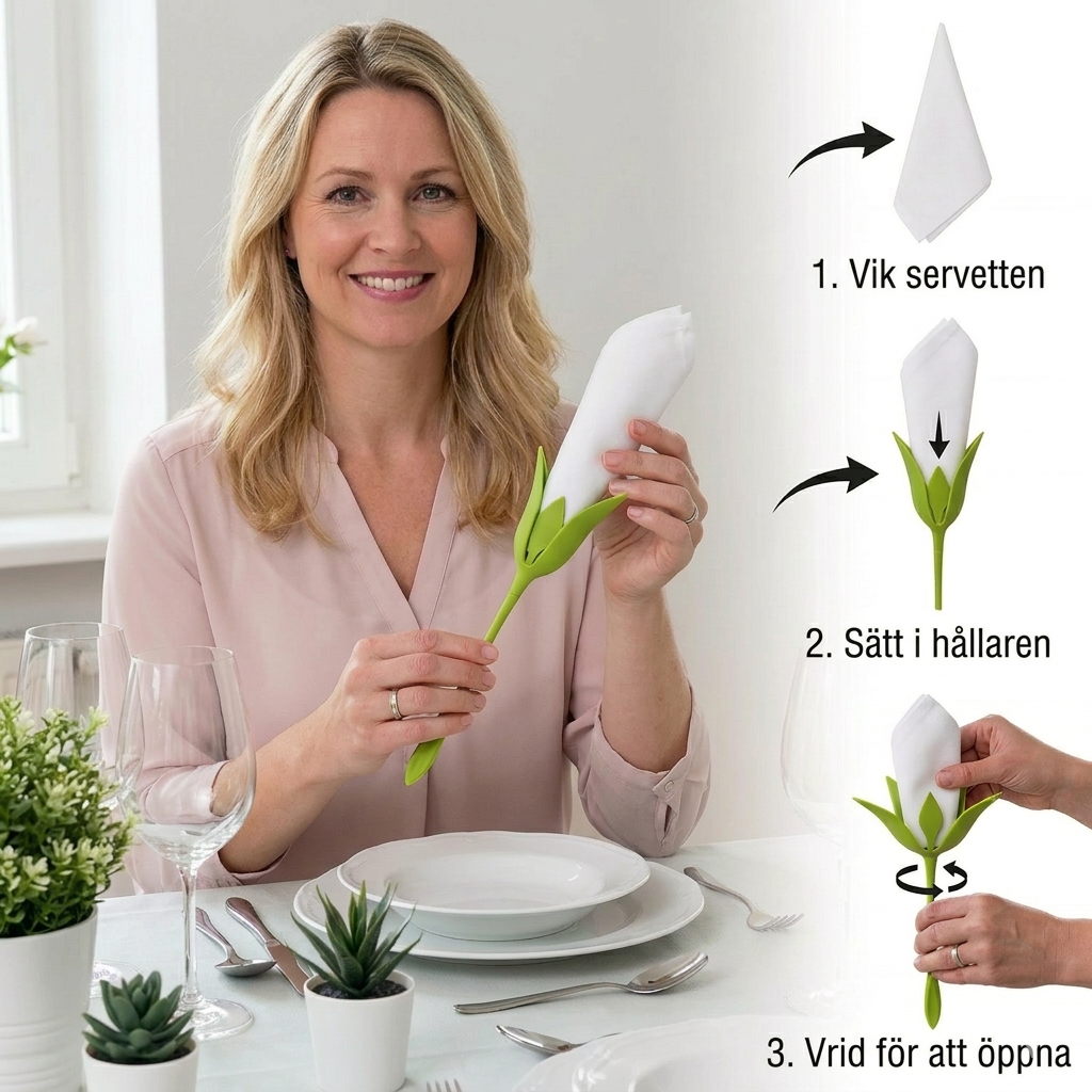 6-Pack Servettringar med Blommönster – Lyxig Bordsdekoration för Elegant Dukning