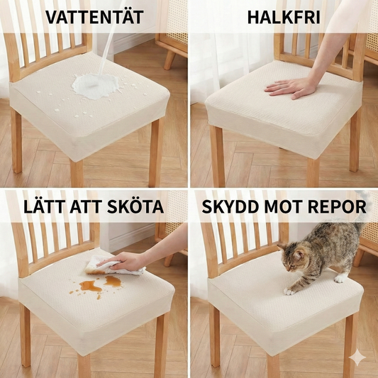 Vattentätt Stolsöverdrag i Jacquard – Halkfritt & Lättskött Sitsöverdrag för Matstolar-2-pack