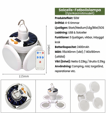 Solcellsriven & USB-laddningsbar Utomhuslampa (Klot)