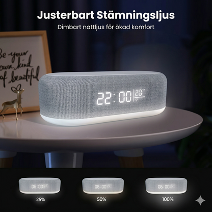 6-i-1 Trådlös Laddningsstation 25W – Klocka, Högtalare & Nattlampa