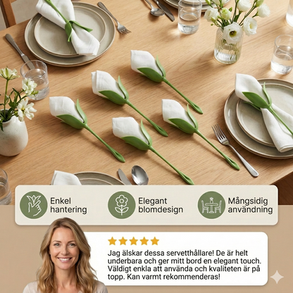 6-Pack Servettringar med Blommönster – Lyxig Bordsdekoration för Elegant Dukning