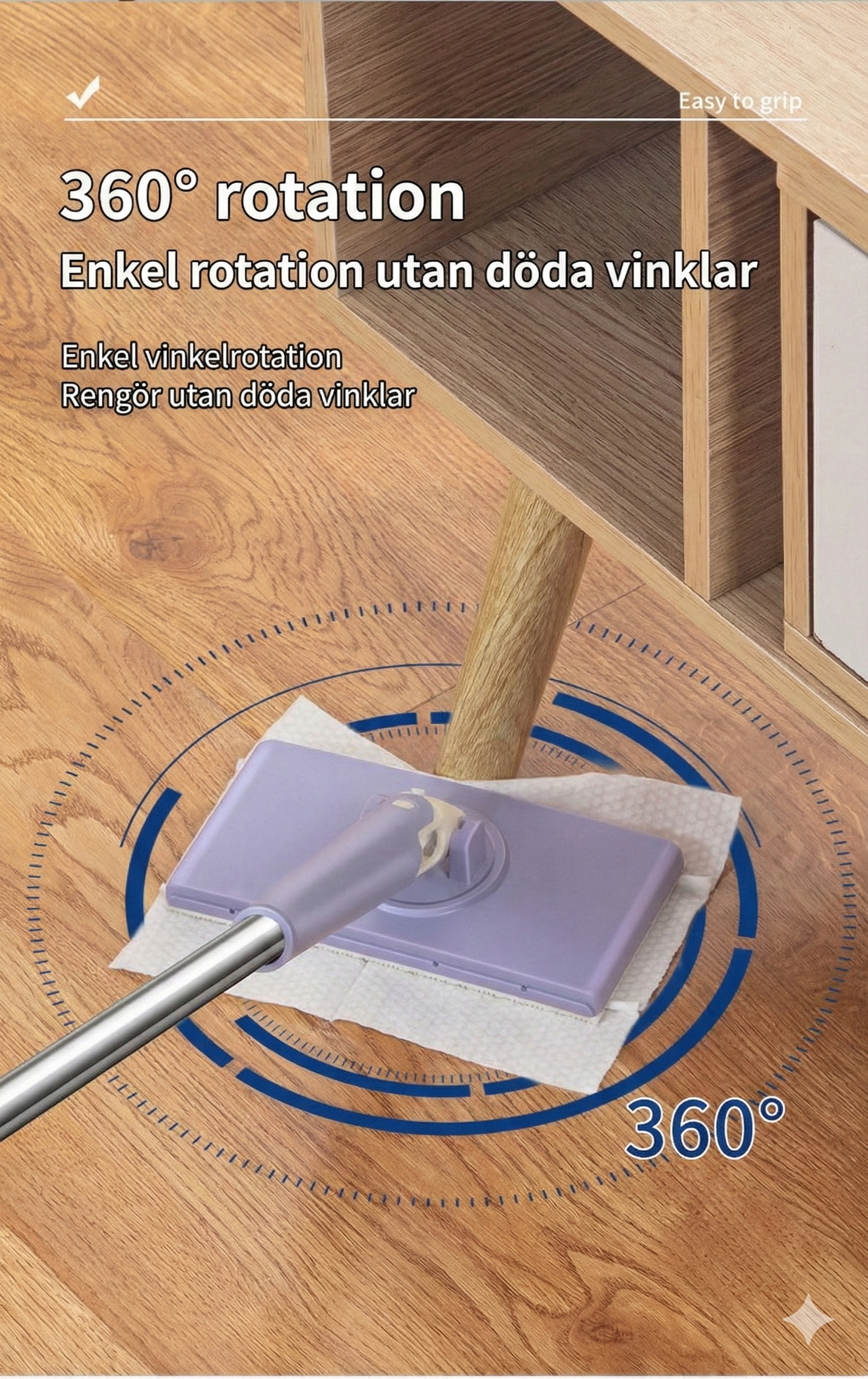 Golvmopp med Klämfäste – Våt & Torr Städning – Slipp blöta händer (Hands-free)