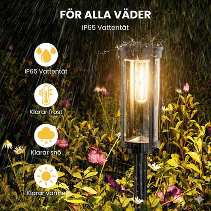 Solcellsdriven Trädgårdslampa med Glödtrådsdesign – Vattentät Belysning för Gångväg och Gräsmatta