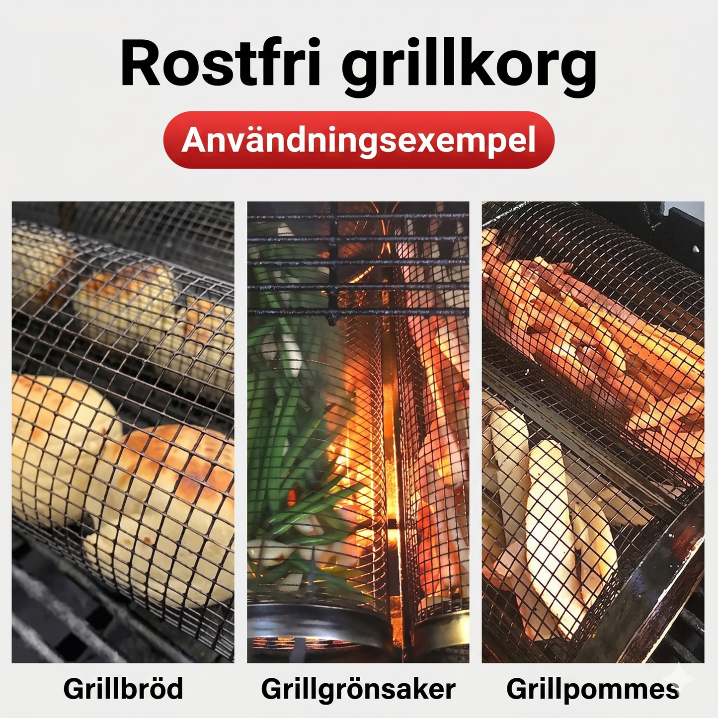 Rostfri Grillkorg i Rullande Design – För Jämn Grillning Utan Krångel