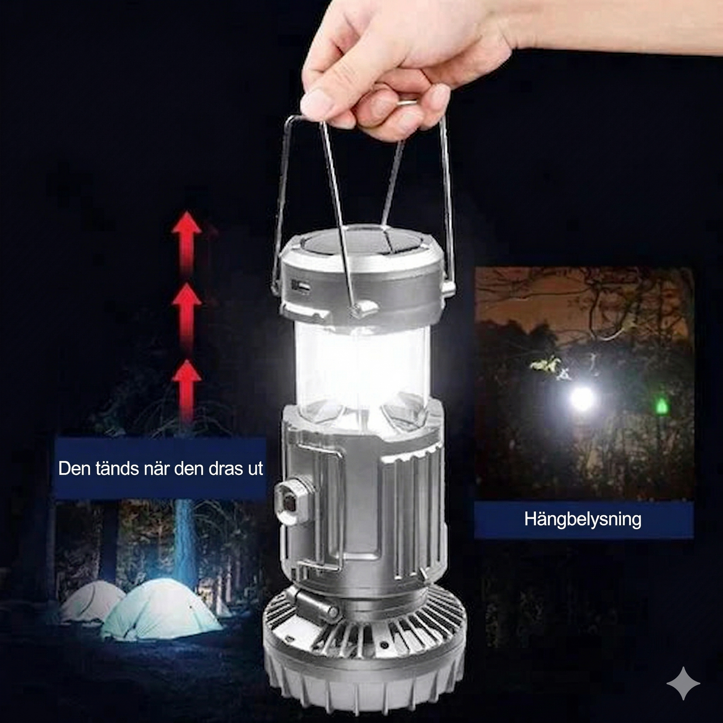 Bärbar LED-Campinglampa med Fläkt