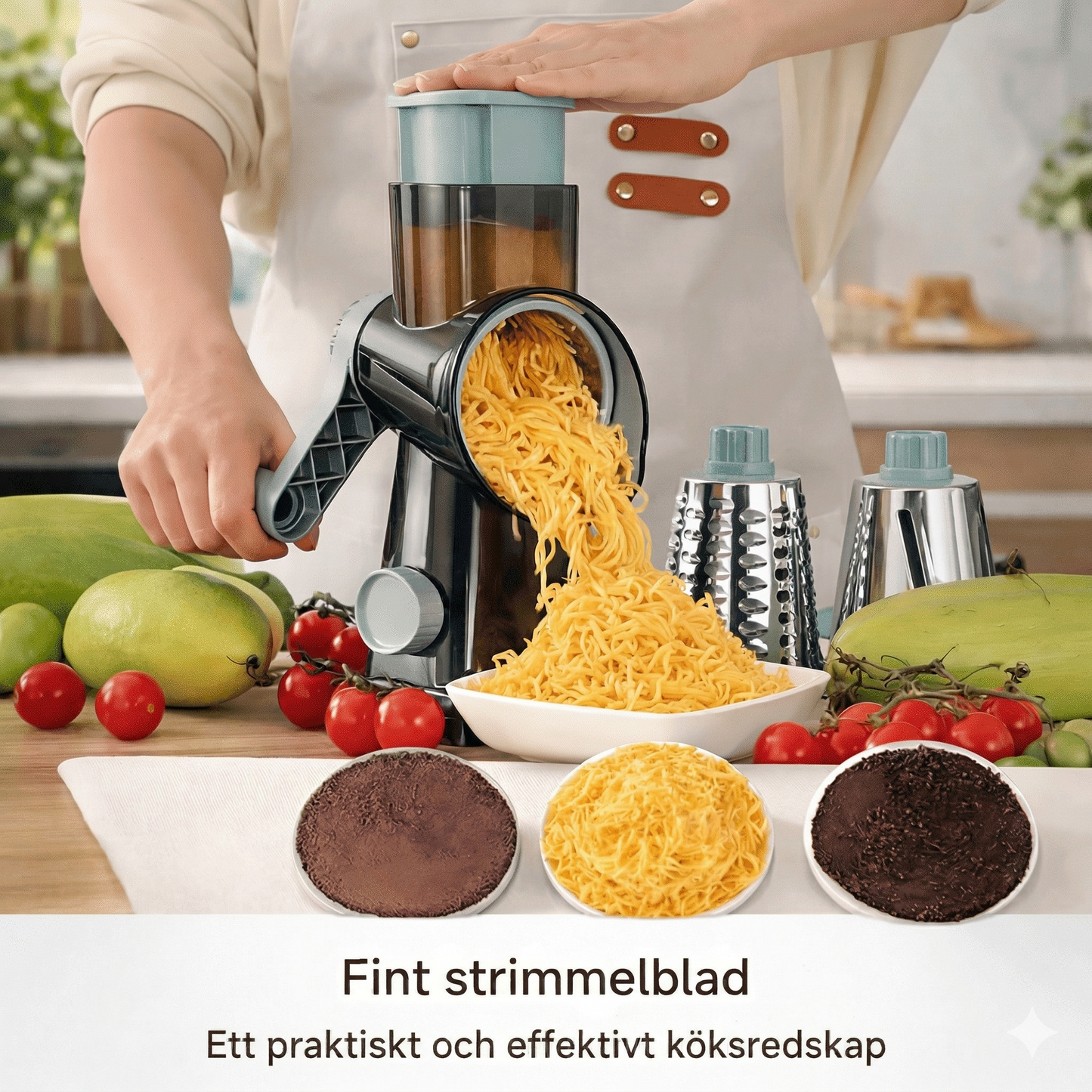 3-i-1 Roterande Rivjärn – Skivare och Strimlare för Grönsaker & Ost