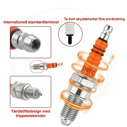 D8TC Högpresterande Tändstift med Tre Elektroder – För Bättre Tändning och Acceleration